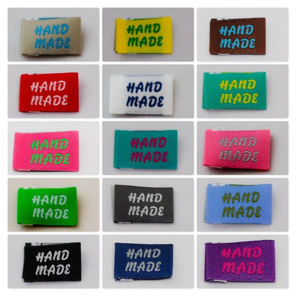 15 Handmade with Love Label zum einnähen Webetiketten Paket in 15 bunten Farben