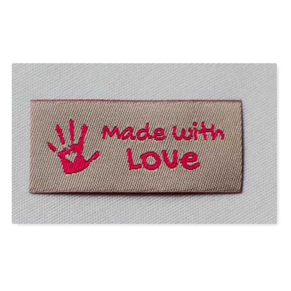 10 Made with Love Labels in 7 Farben wählbar Handmade Webetiketten zum aufnähen